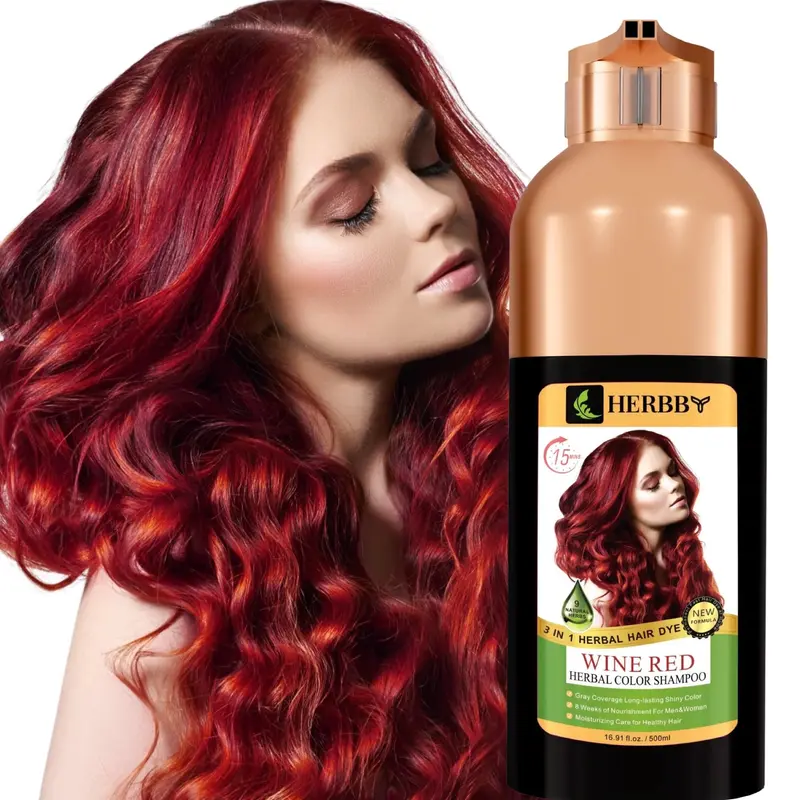 HERBBY Shampoing Coloration Rouge Vin – Couverture des cheveux gris et transformation de couleur, 500 ml