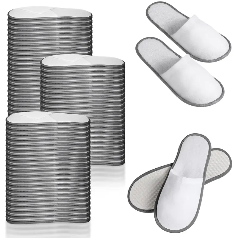 Hercicy - 40 paires de chaussons jetables antidérapants pour invités – spa fermés, velours doux (Blanc/ Gris)