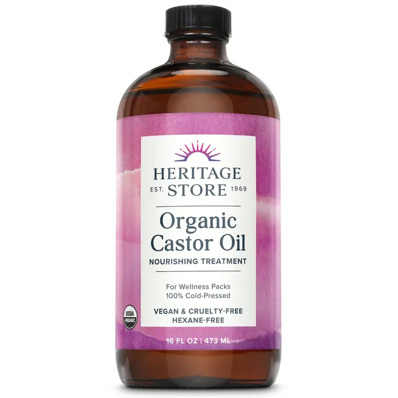 HERITAGE STORE Huile de Ricin Biologique – Bouteille Verre, Soin Cheveux & Peau, Sérum Cils et Sourcils, Pressée à Froid, Vegan 480 ml
