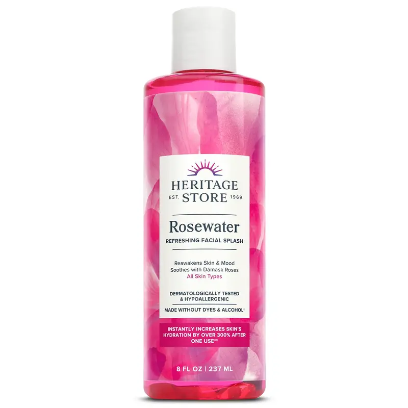 HERITAGE STORE Rosewater – Brume rafraîchissante pour le visage, hydratation légère, sans colorants ni alcool