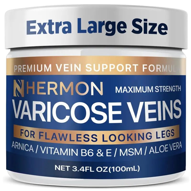 Hermon Crème Varices et Veines – Améliore la Circulation et Apaise les Jambes Fatiguées – 3,4 oz (100 ml)