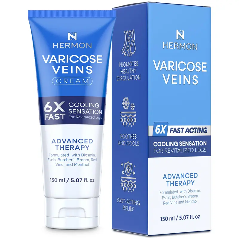 Hermon Crème Varices pour Jambes – Soin des Veines et Varicosités, 150 ml
