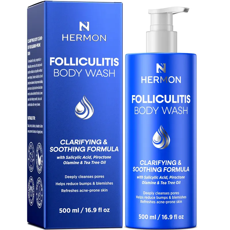 Hermon Gel Nettoyant Corps Folliculite à l'Huile d'Arbre à Thé – Doux et Clarifiant
