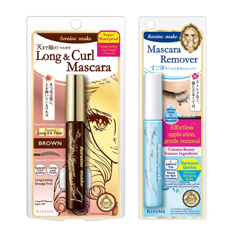 Heroine Make par KISSME — Mascara Brun Waterproof Tubing avec Fibre 5 mm | Volume, Longueur et Définition – Ensemble 2 Sets