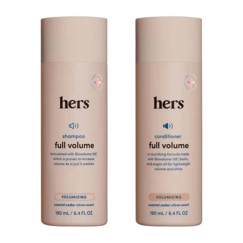 hers Set Shampoing et Après-Shampoing Volume Total – Biovolume 128 et Formule Biotine – Soin Volume et Brillance – Sans Parabènes – Parfum Cèdre Côte Citron – 2×190 ml