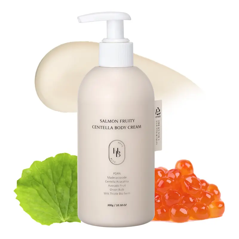 HEVEBLUE Crème Corps Saumon Fruité Centella – Peau sensible, hypoallergenique, PDRN, hydratation durable