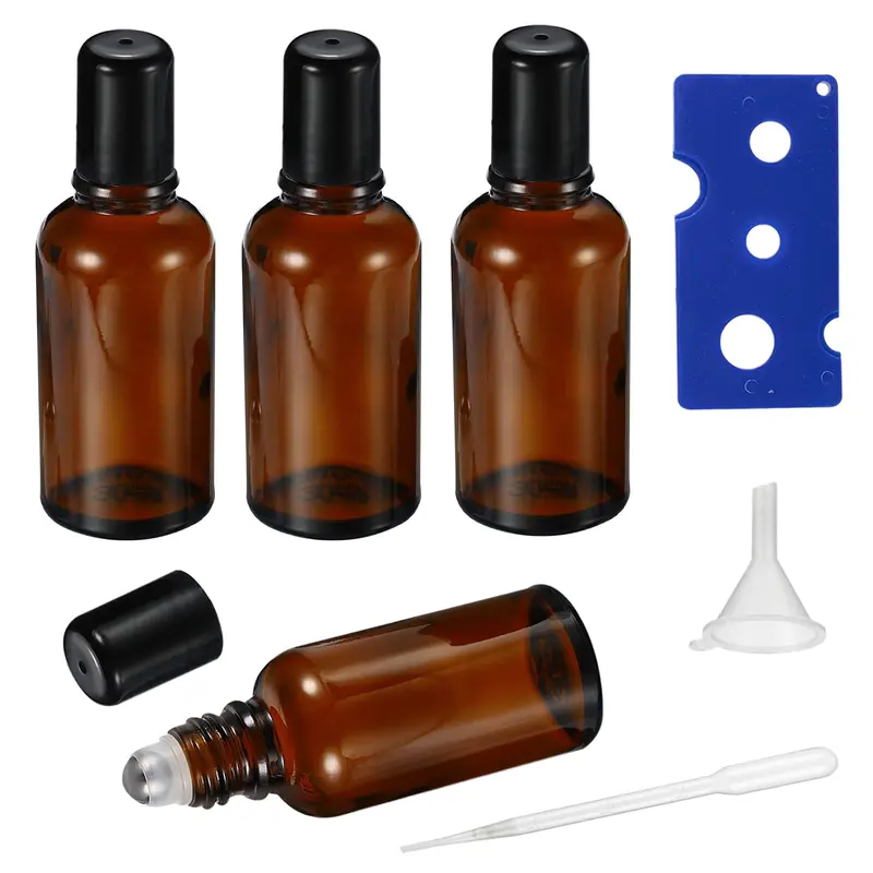 HEYLEAYAR Bouteilles Roll-On Ambre 30ml – Pack 4 avec Accessoires