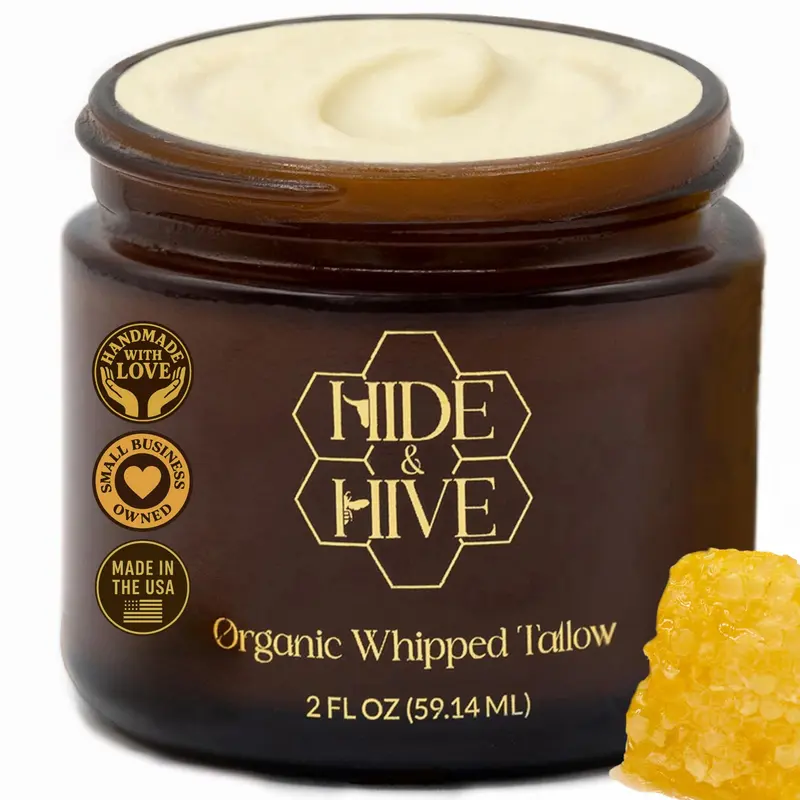 HIDE & HIVE Baume Fouetté au Suif – Hydratation Grass-Fed Visage, Corps et Mains | Gelée Royale & Propolis Bio, Sans Parfum