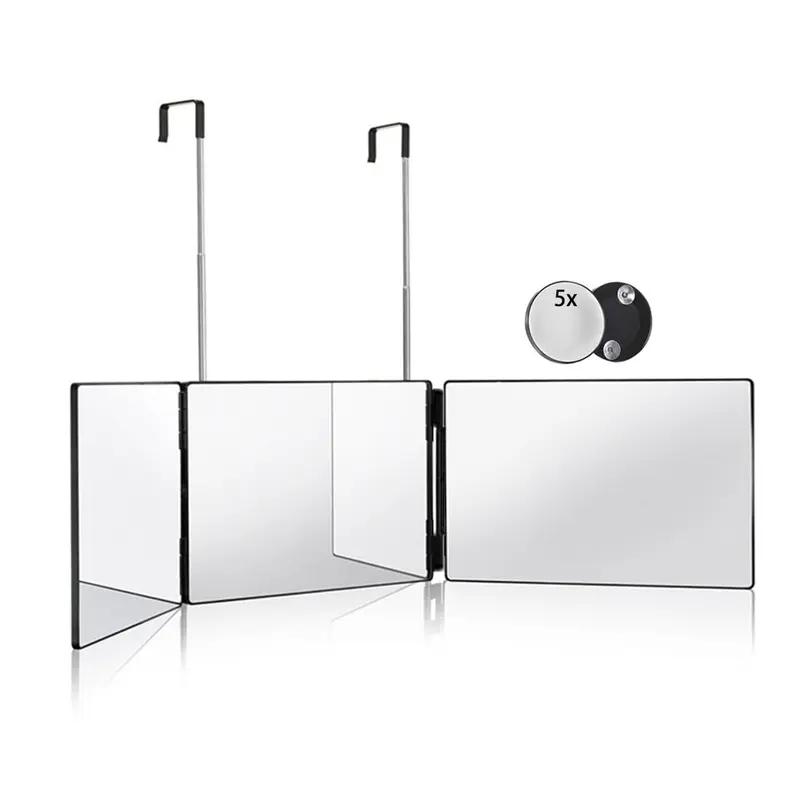 HIEEY Miroir 3 Volets 360° – 5x, Hauteur Réglable, Pour Maquillage et Coiffure