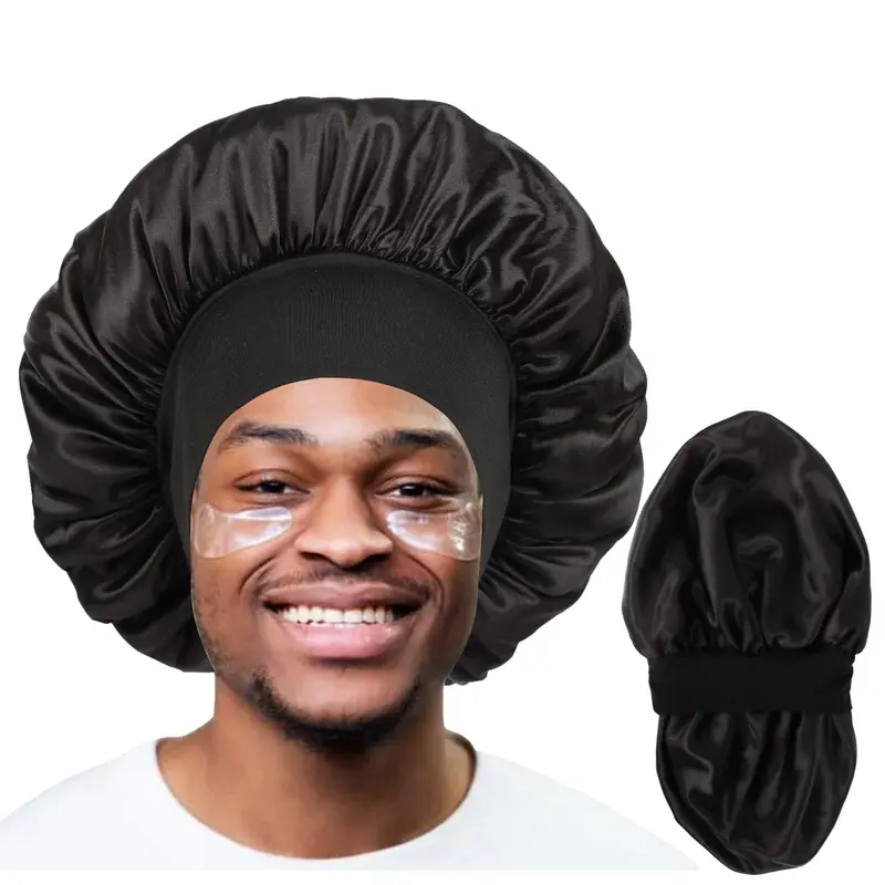 Himoswis Bonnet de Nuit pour Hommes – Satin Double Face, Grand Modèle, Noir