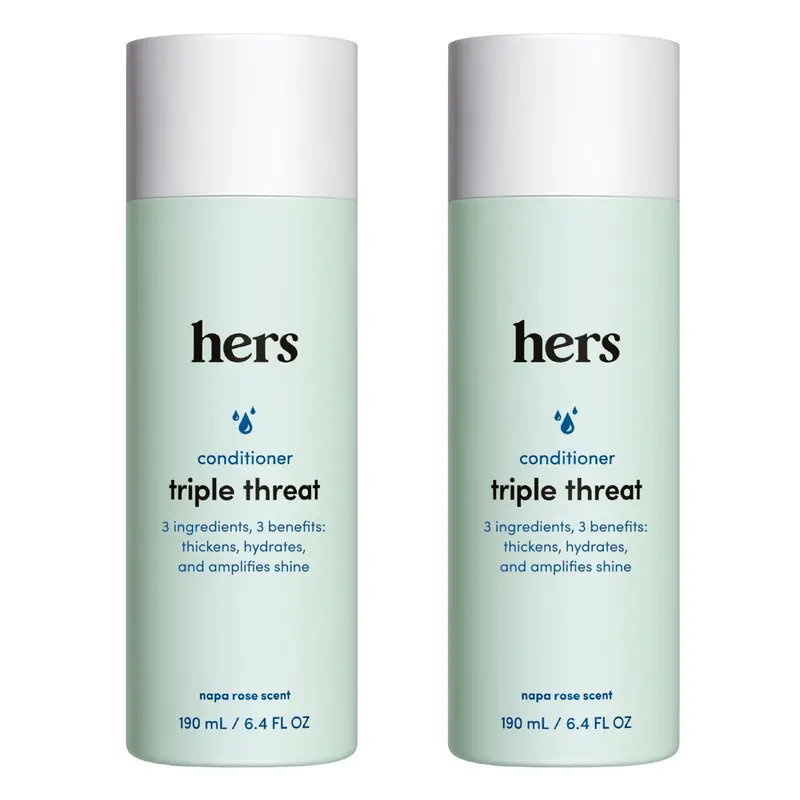 hims & hers Après-shampooing Triple Threat — acides aminés, huile d’argan et huile de coco — pour tous types de cheveux, sans sulfates, compatible couleur — parfum Napa Rose — 190 ml, lot de 2