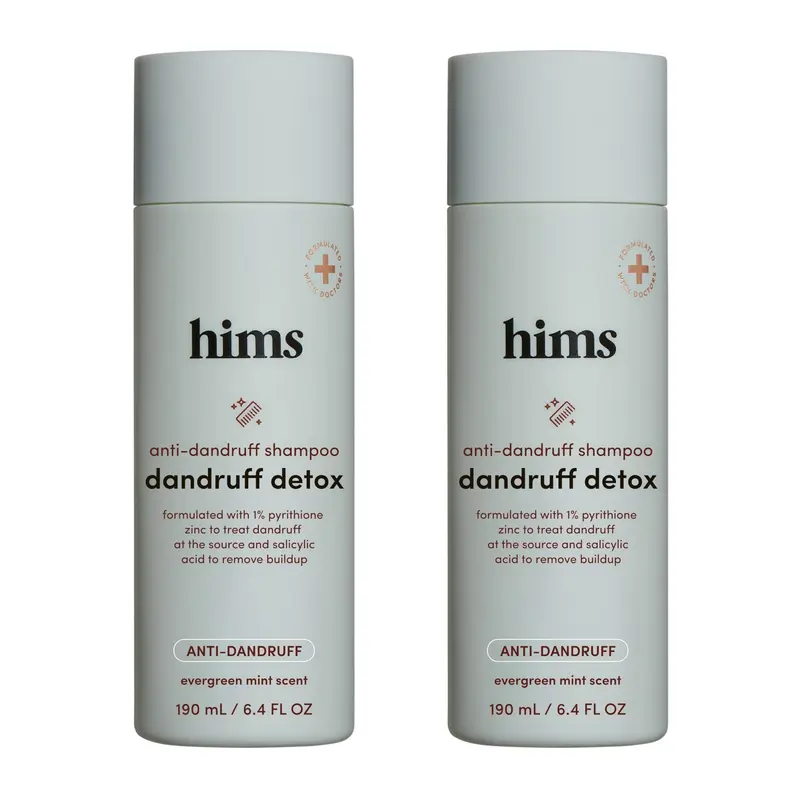 hims & hers Shampoing Detox Pellicules – Zinc, Argan et Avocat – anti-pelliculaire, sans sulfates – Parfum Menthe Éternelle – 2 x 6,4 oz