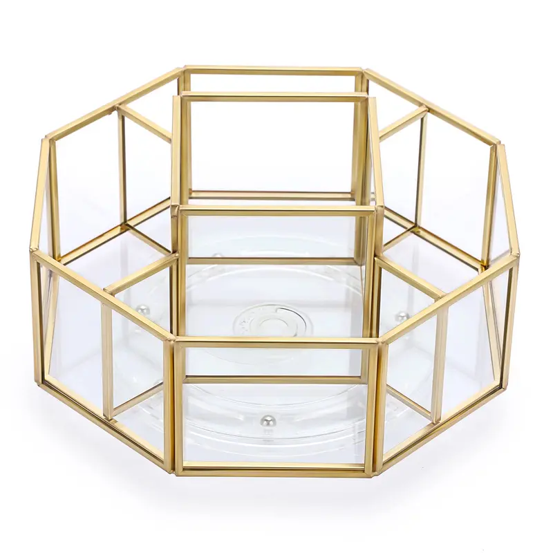 Hipipe Organisateur Maquillage 360° en Verre Doré — Octogone à 5 Compartiments