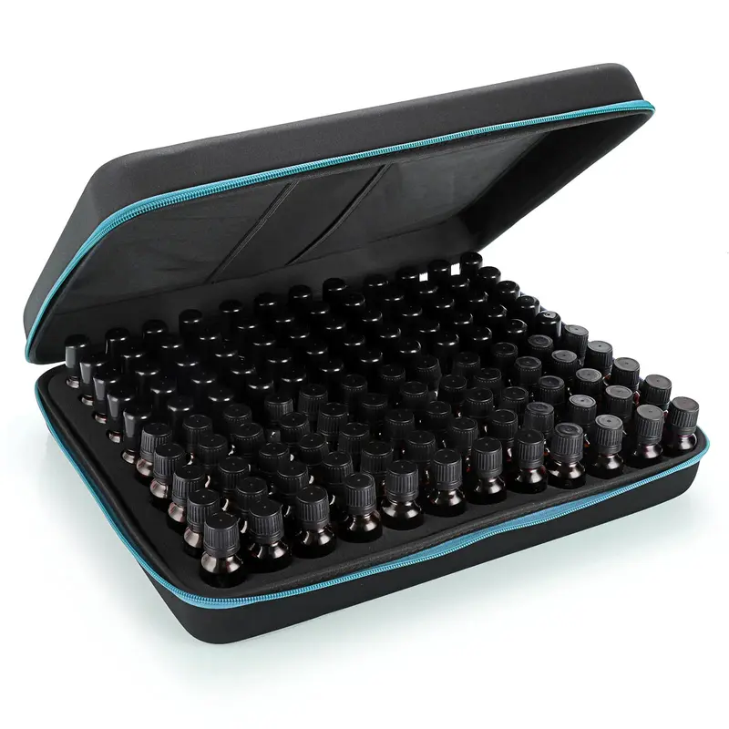 Hipiwe Coffret EVA 120 Emplacements pour Huiles Essentielles – Étui Rigide Portable Noir Bleu