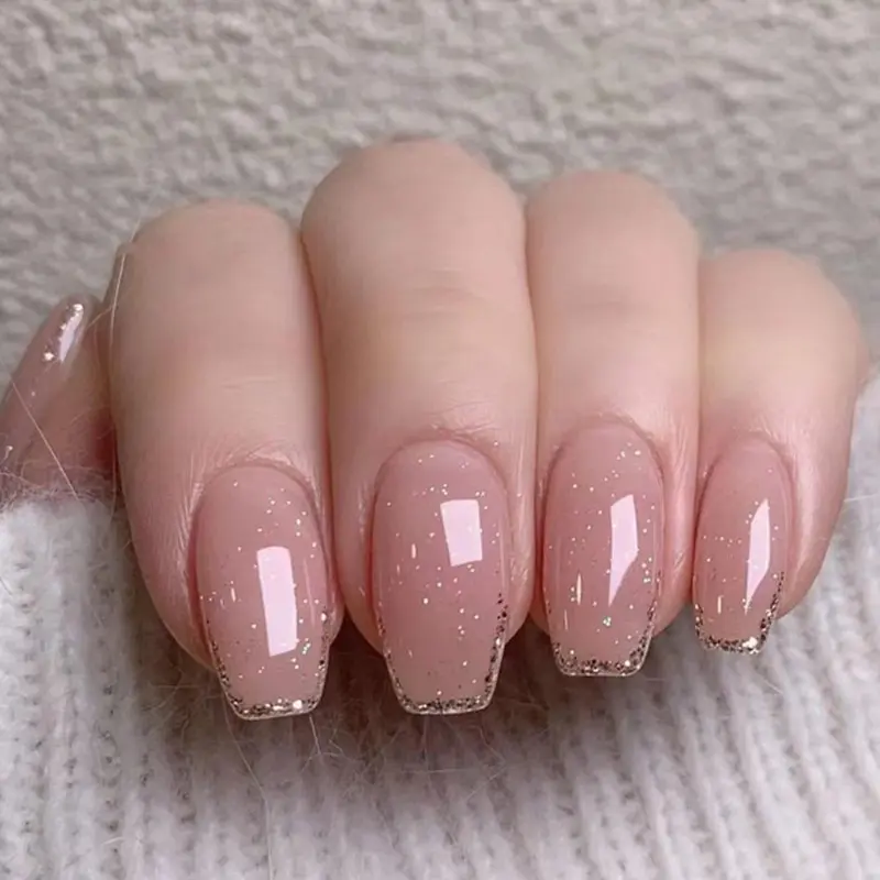 Hkanlre Ongles Artificiels Adhésifs – Forme Cercueil Bling Rose Doré, 24 Pièces