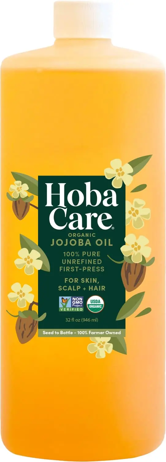 HobaCare Huile de Jojoba Bio Non Raffinée — 946 ml, usage peau et cheveux