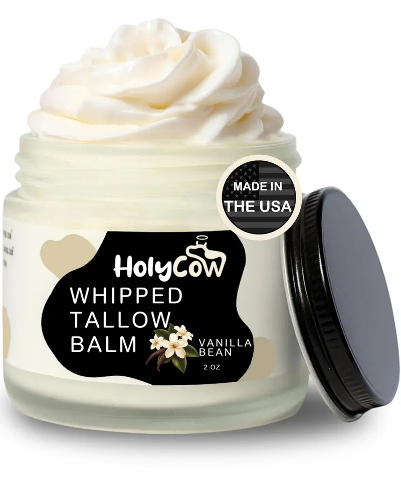 HolyCow Baume fouetté au suif de bœuf – Hydratant visage bio avec huile de jojoba (Soin naturel pour peau très sèche)