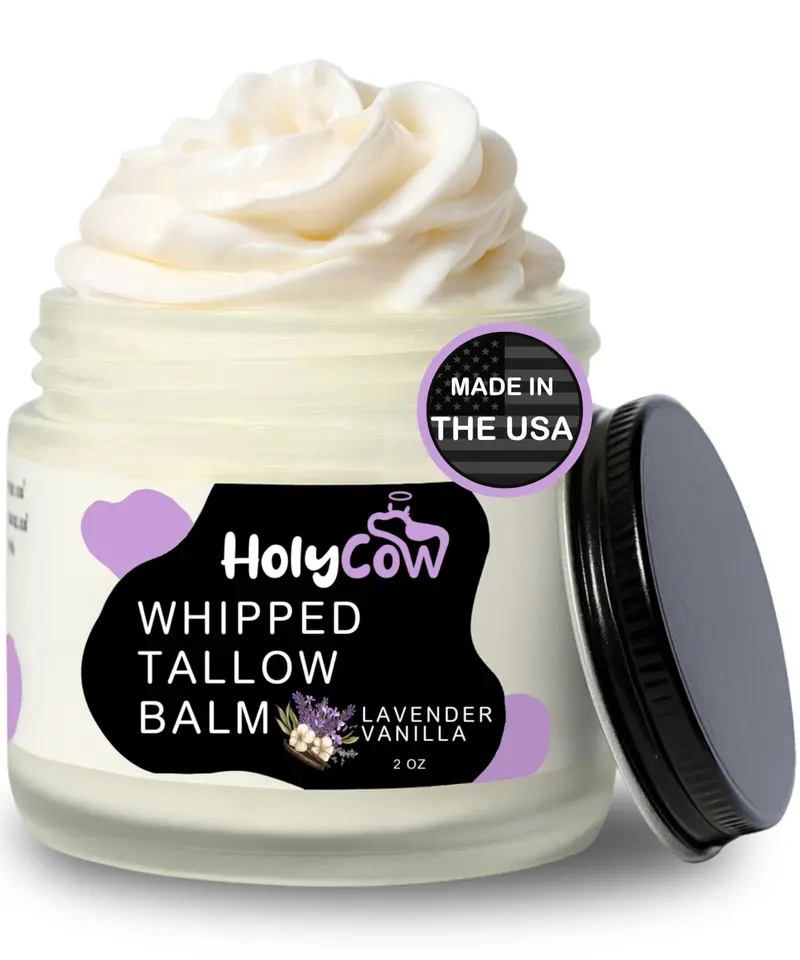 HolyCow Baume Tallow pour la Peau – Soin Hydratant Visage au Gras de Boeuf et Jojoba Bio (Lavande Vanille)