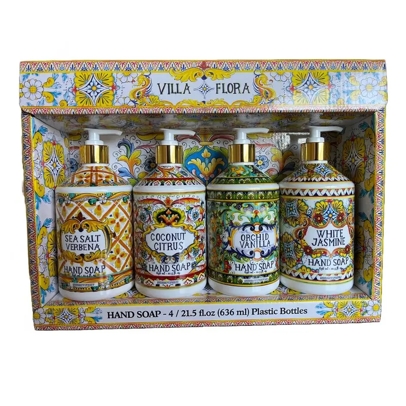 Home and Body Company Villa Flora – Savon pour les mains, set de 4 bouteilles 473 ml à huiles essentielles