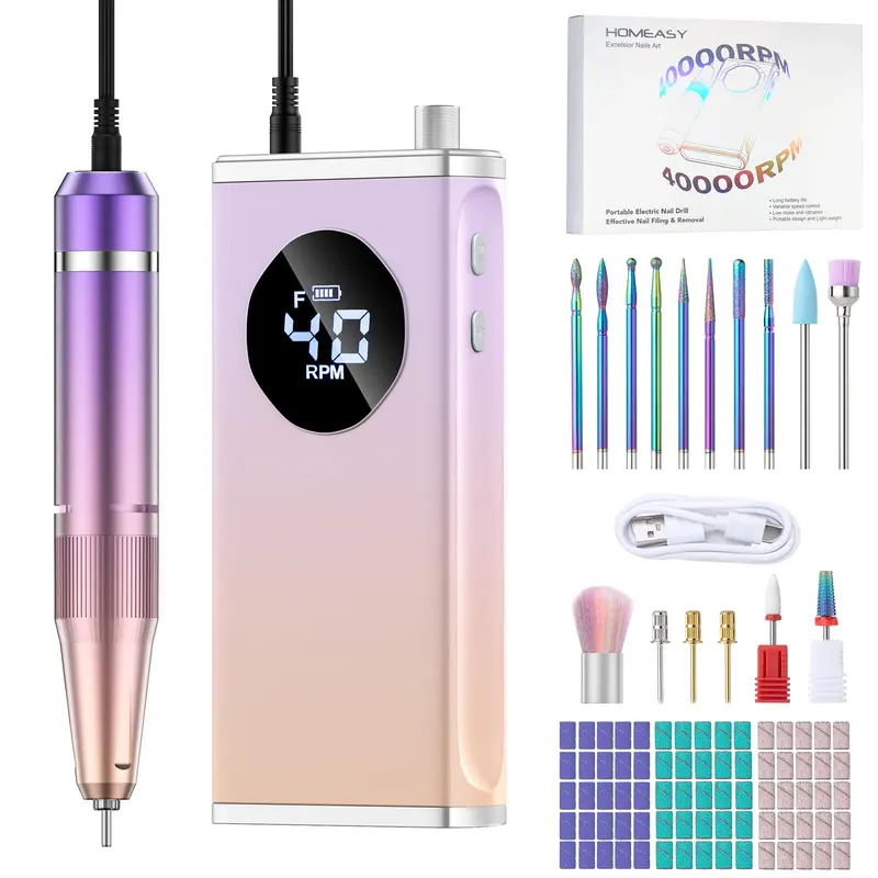 HOMEASY Perceuse Ongles Électrique 40000RPM — Kit Pro Portable Violet