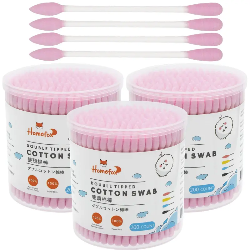 HOMEFOX Coton-Tiges Rose Précision Pointe – 600 Pièces, Fils en Papier, Doux & Sans Peluches
