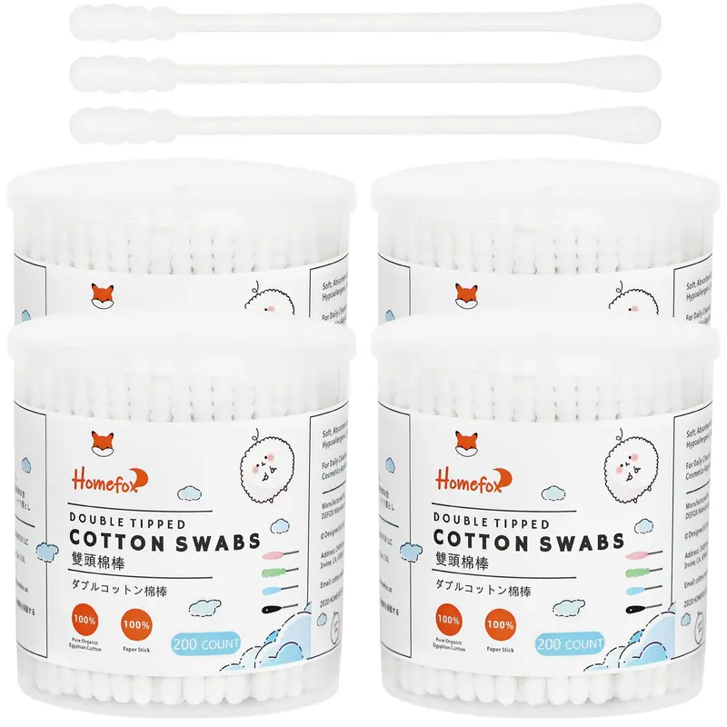HOMEFOX Cotons-Tiges Spiral – 800 Bouts en Coton Biologique, Double Face, Tiges en Papier, Doux et Sans Peluches, Non testé sur les Animaux