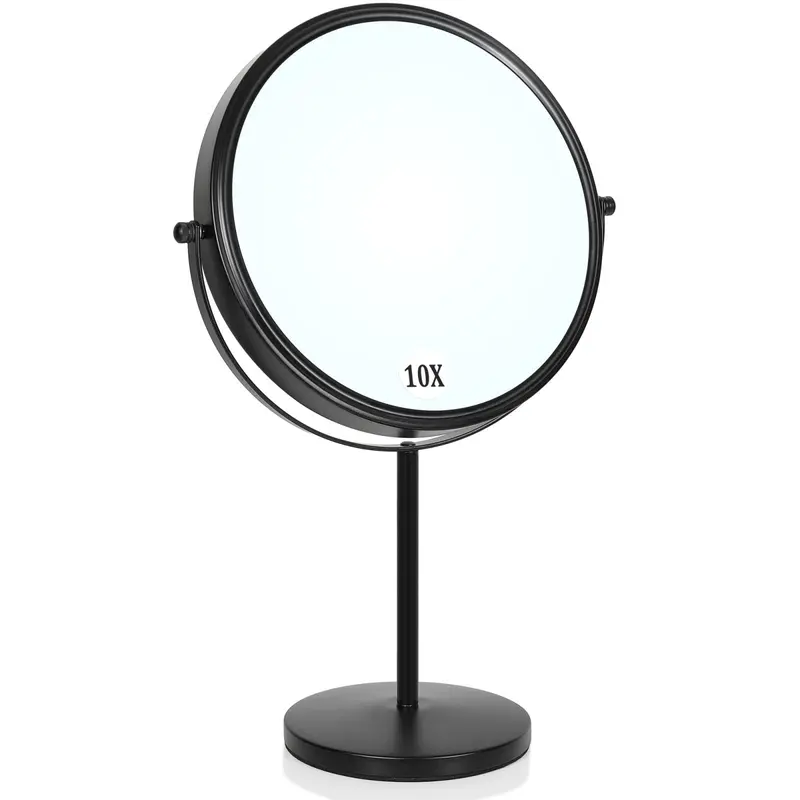 Homemiro – Miroir de Maquillage Grande Taille sur Table, Double Face 1x/10x, Rotation 360°, Noir Mat, Sans Éclairage