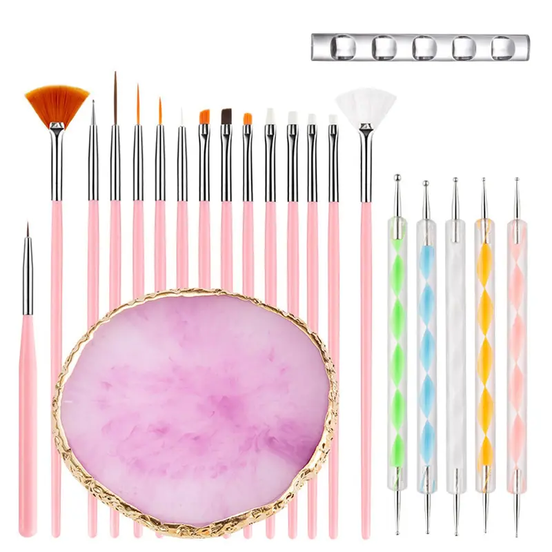 HomTop Outils Nail Art 22 Pièces – Palette Résine Agate et Stylo Double-Face