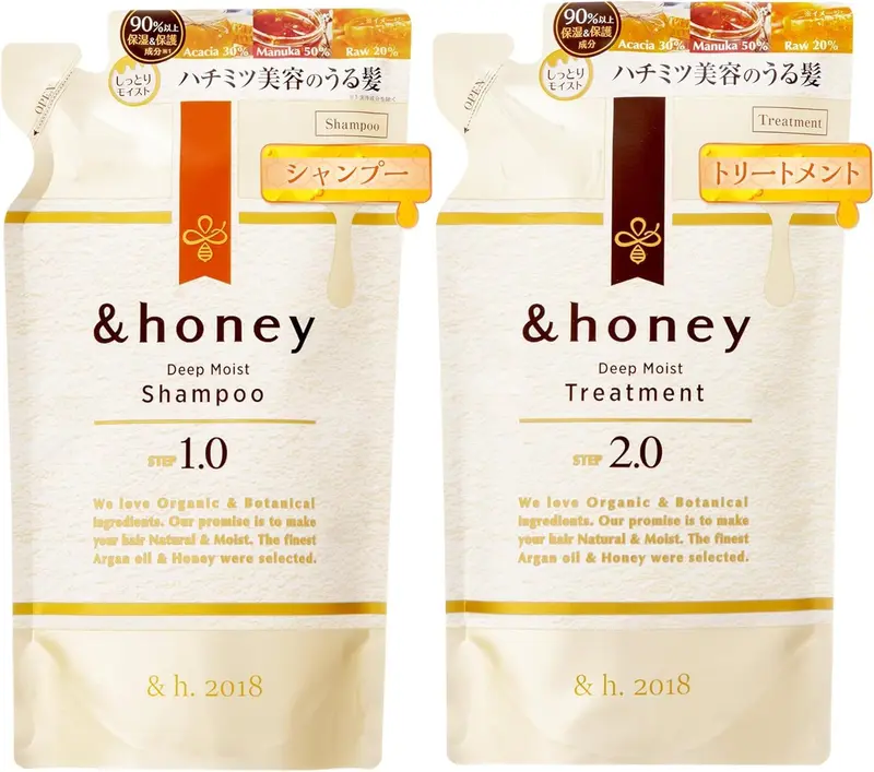&-honey Deep Moist Shampoing et Après-Shampoing – Coffret Recharge Japonaise (350 mL) pour Tous Types de Cheveux