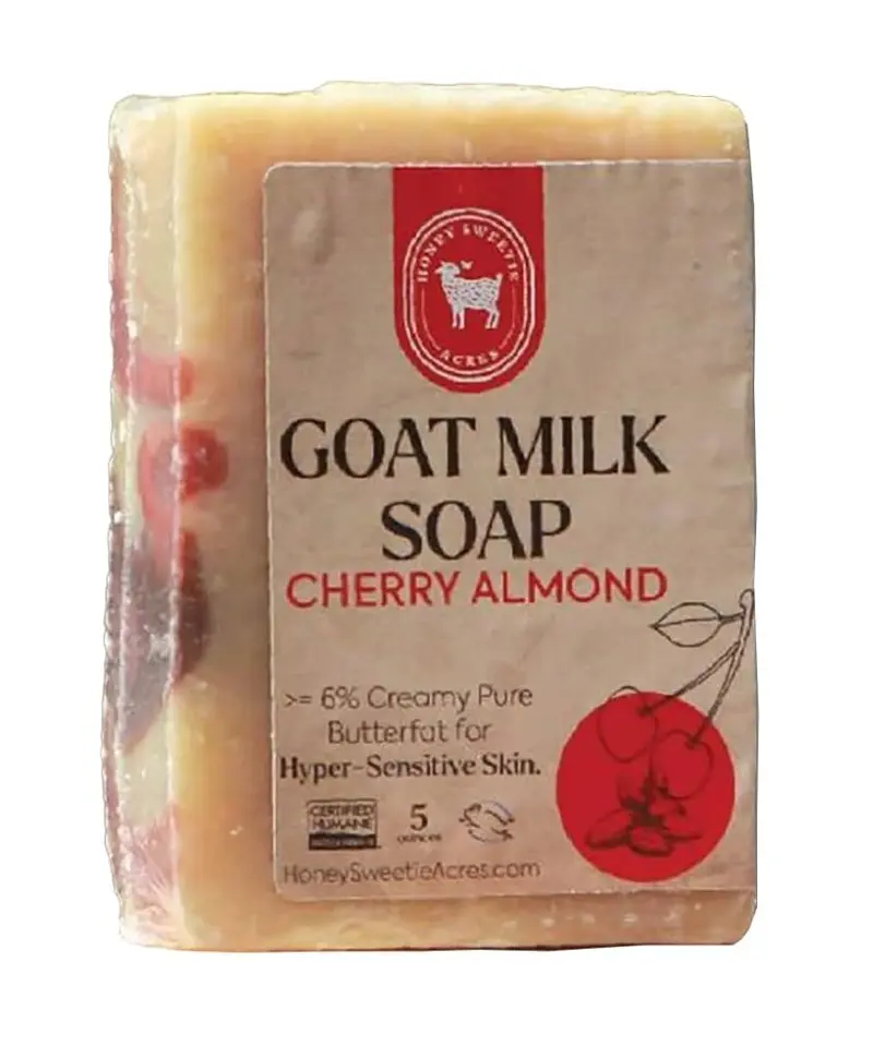 Honey Sweetie Acres – Savon au Lait de Chèvre Cerise-Amande, Barre de 142 g, Fait Main, Fabriqué aux États-Unis