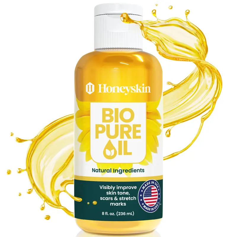 Honeyskin Bio Pure – Huile Soin Peau (236 ml) Hydratation, Cicatrices & Vergetures – Amande Douce & Jojoba