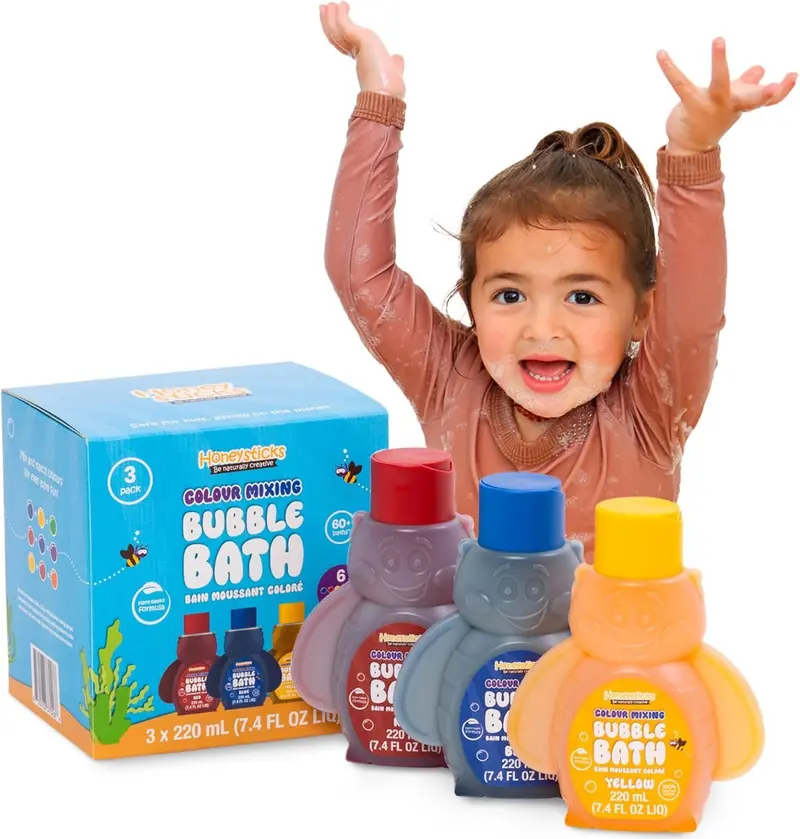 Honeysticks Bains Bulles Enfants – Ensemble 3 Bouteilles, Non Toxique et À Base de Plantes, Couleurs Changeantes