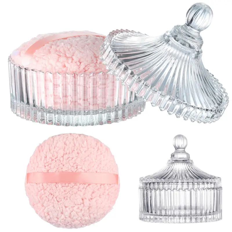 HONSIO Puff Poudre Corporelle Extra Large et Pot en Verre – 6 Pouces