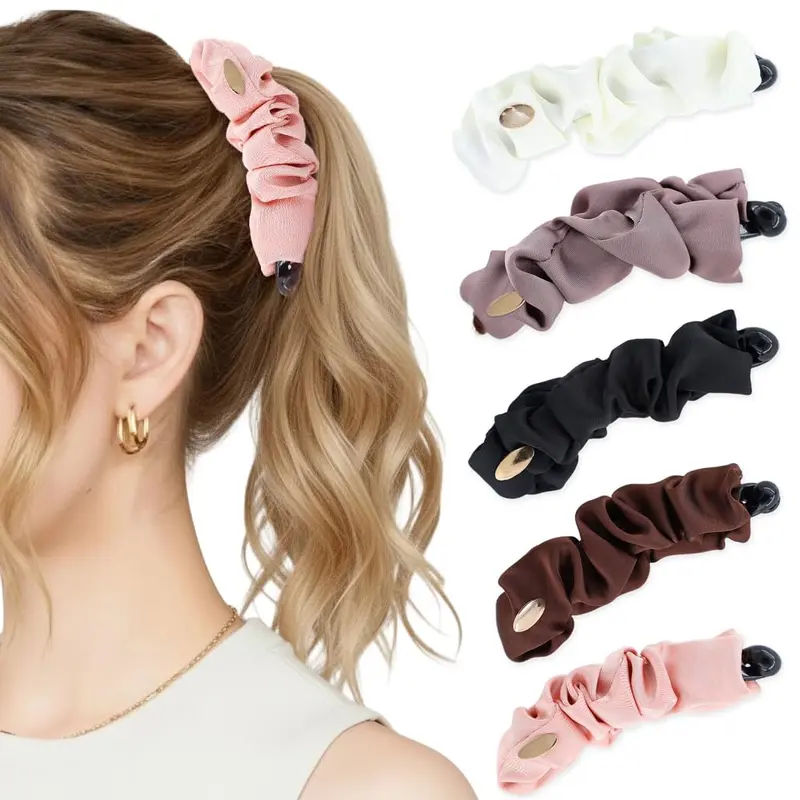 Hoojoot – 5 Barrettes Banane Satin pour Cheveux Fins, Non-Slip, Design Ruche Dorée