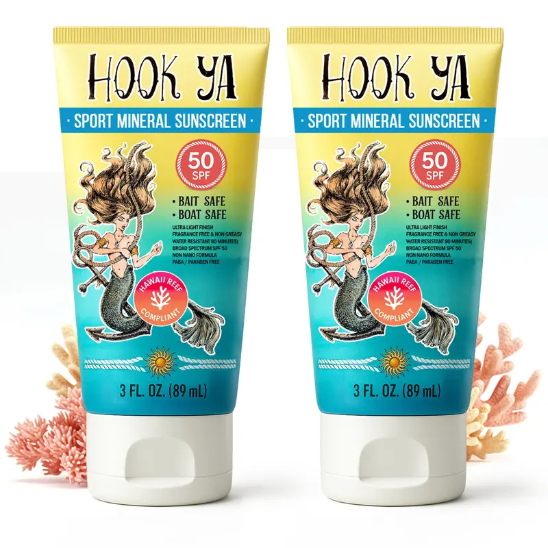 Hook'Ya Hawaii Reef – Crème Solaire Minérale Non Nano 3oz, Lot de 2, SPF50, Sans Fragrance, Fabriqué aux États‑Unis