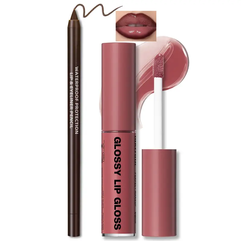 HOSAILY Brillant Hydratant pour les Lèvres et Crayon Brun — Brillance Durable et Contour Précis