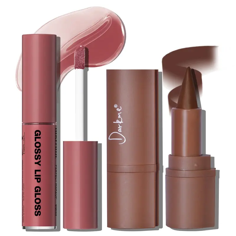 HOSAILY Crayon Lèvres et Brillant Hydratant Brun Foncé – Ensemble Contour et Brillance à Lèvres, Longue Tenue