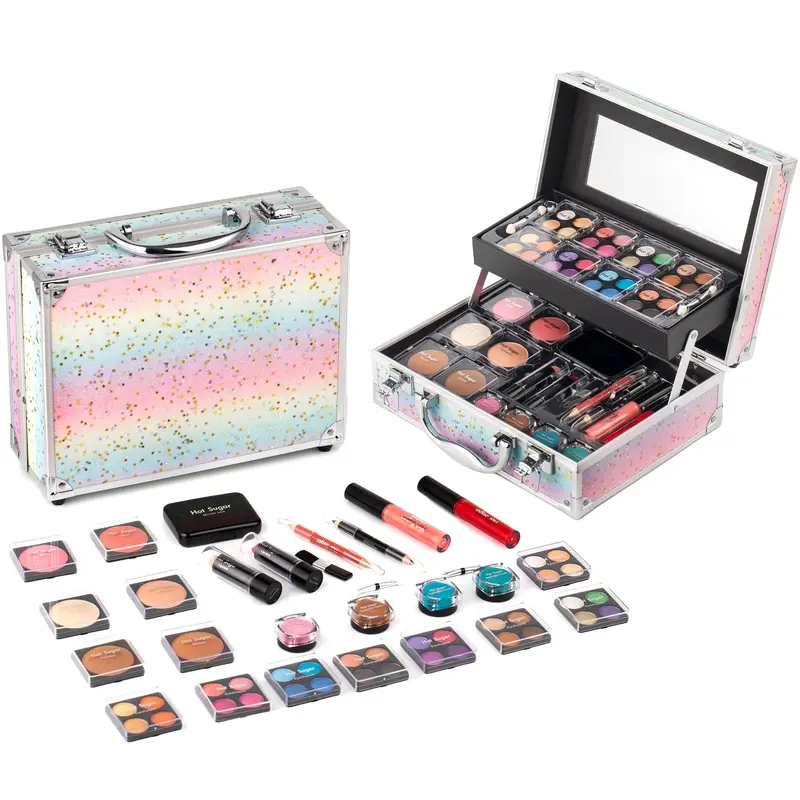Hot Sugar Coffret Maquillage Arc-en-Ciel – Kit Débutantes & Femmes, Trousse Train Case