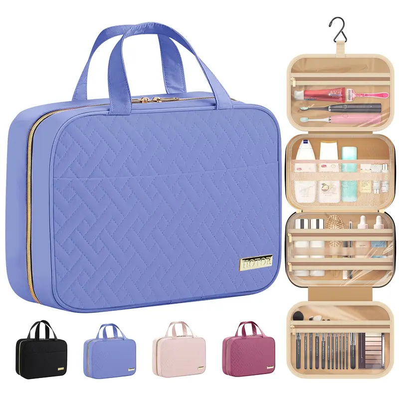 HOTOR Sac de toilette suspendu de voyage – Grand, étanche, pour femmes et hommes | Bleu Égée