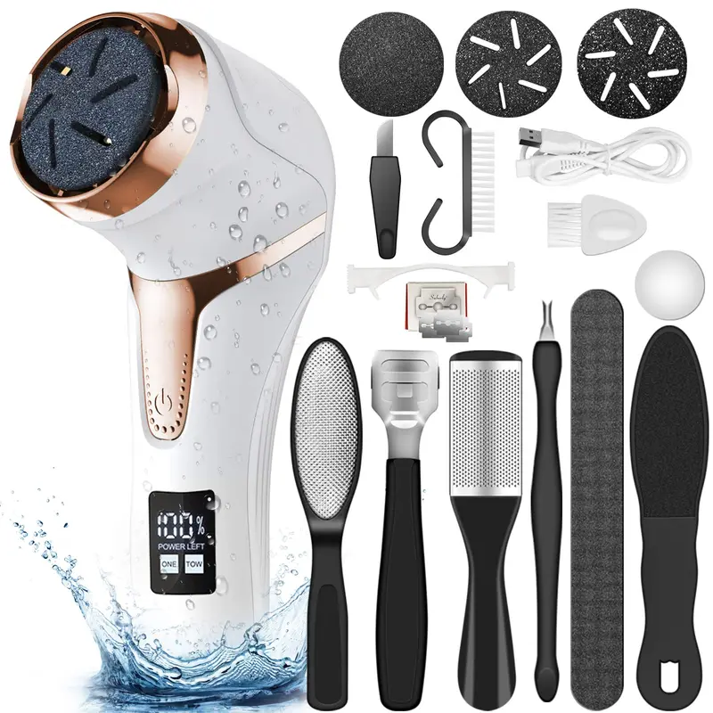 Hoxida Enlève-callosités pour pieds – Aspirateur intégré, 3 têtes quartz, recharge par USB