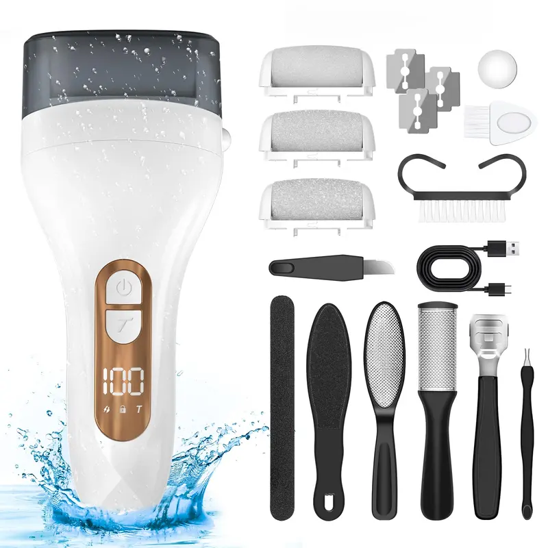 Hoxida Épurateur Électrique pour Callosités des Pieds – Tête Large, Rechargeable et Étanche IPX7, Écran LCD