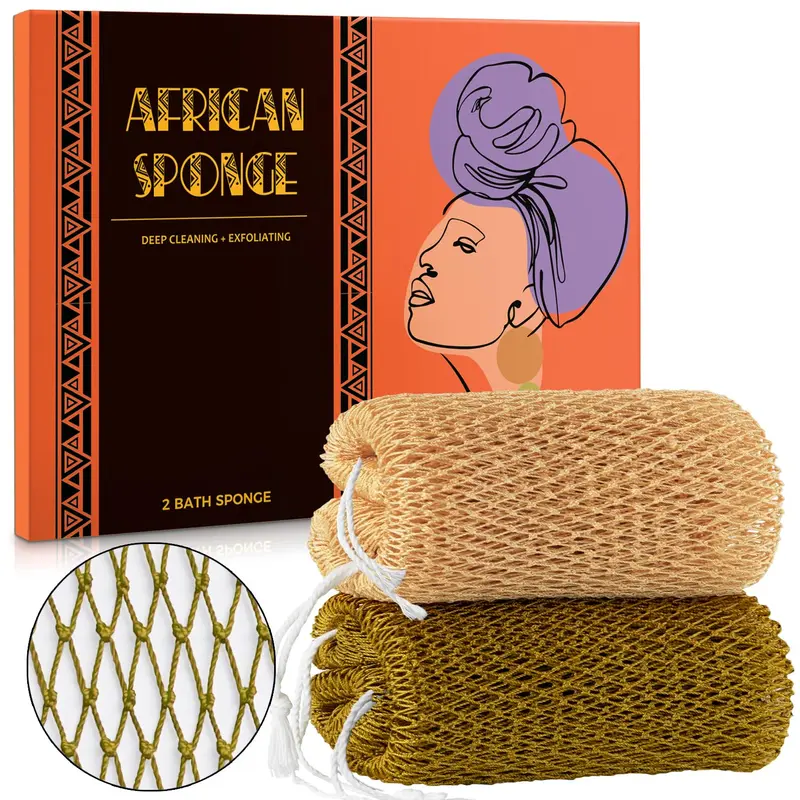 Hrsqu Gant exfoliant africain en filet – Éponge de bain avec nœuds – Lot de 2