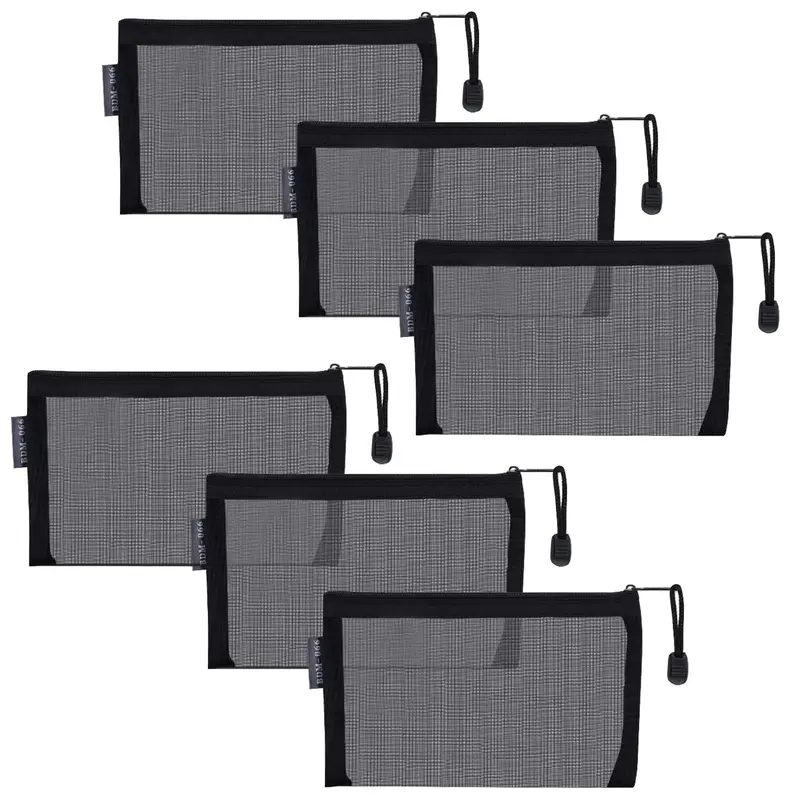 HRX Package – 6 Trousse Mesh Noire Zippée pour Voyage et Sac à Main
