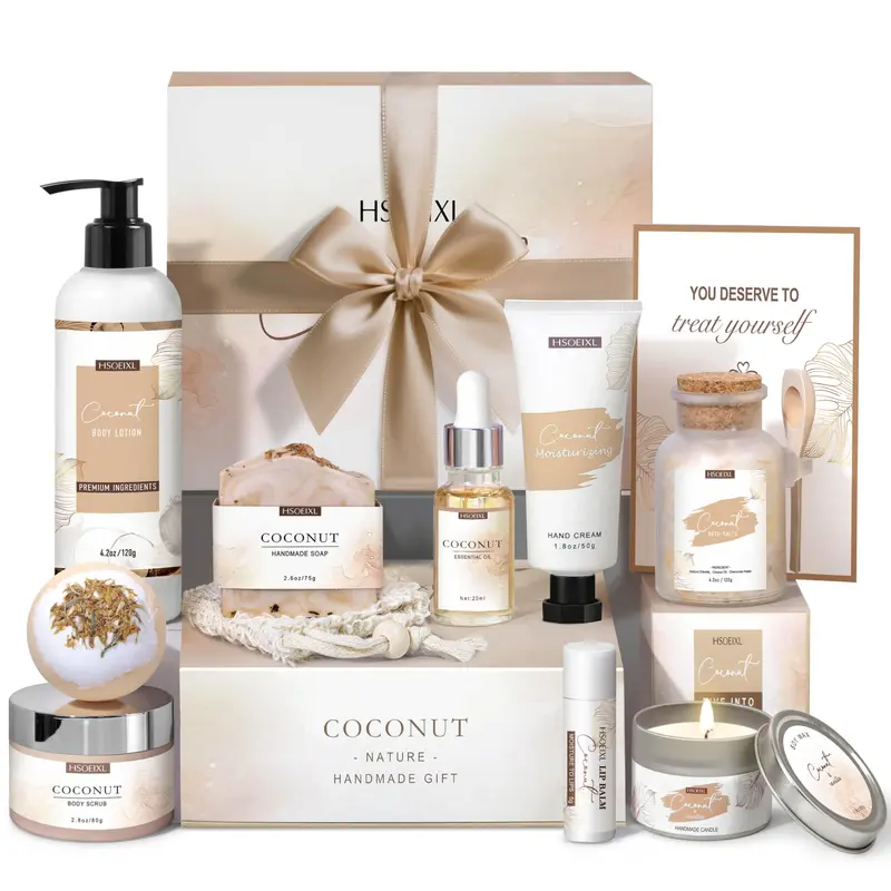 HSOEIXL Coffret Spa Coco — 12 Pièces pour Bain et Soin du Corps | Cadeau Femme