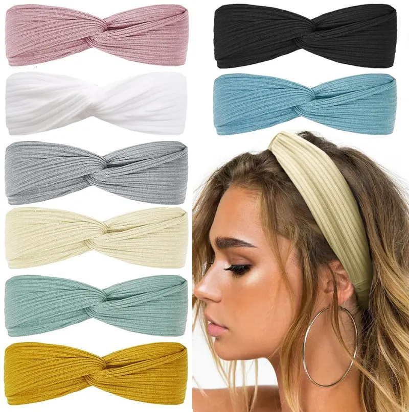 Huachi Bandeaux Tête Bohème Antiglisse pour Cheveux Courts – 8 Pièces, Couleurs Unies