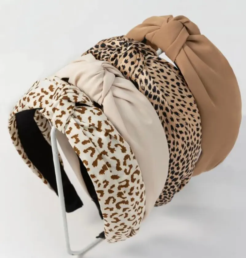 Huachi – Ensemble de 4 Bandeaux Noués Anti-glissement Léopard Beige/M Marron – Accessoires Cheveux pour Femmes et Filles