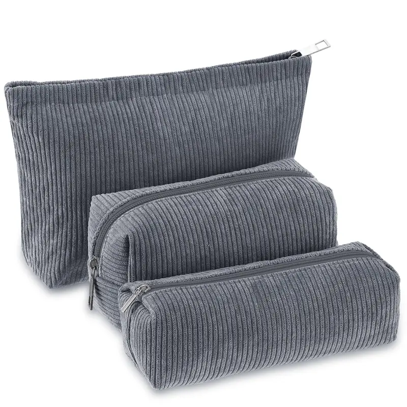 Huhumy Ensemble de 3 Trousse Maquillage Velours Côtelé Vert Sourire – Pochettes Voyage Esthétiques et Rangement