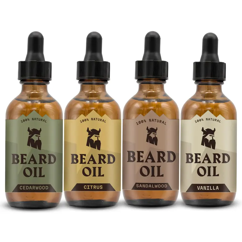 Huile Barbe Striking Viking pour Hommes – Lot de 4 (0,66 oz) Infusion Adoucissante de Style Barbier, Senteurs Bois de santal, Vanille, Cèdre et Agrumes