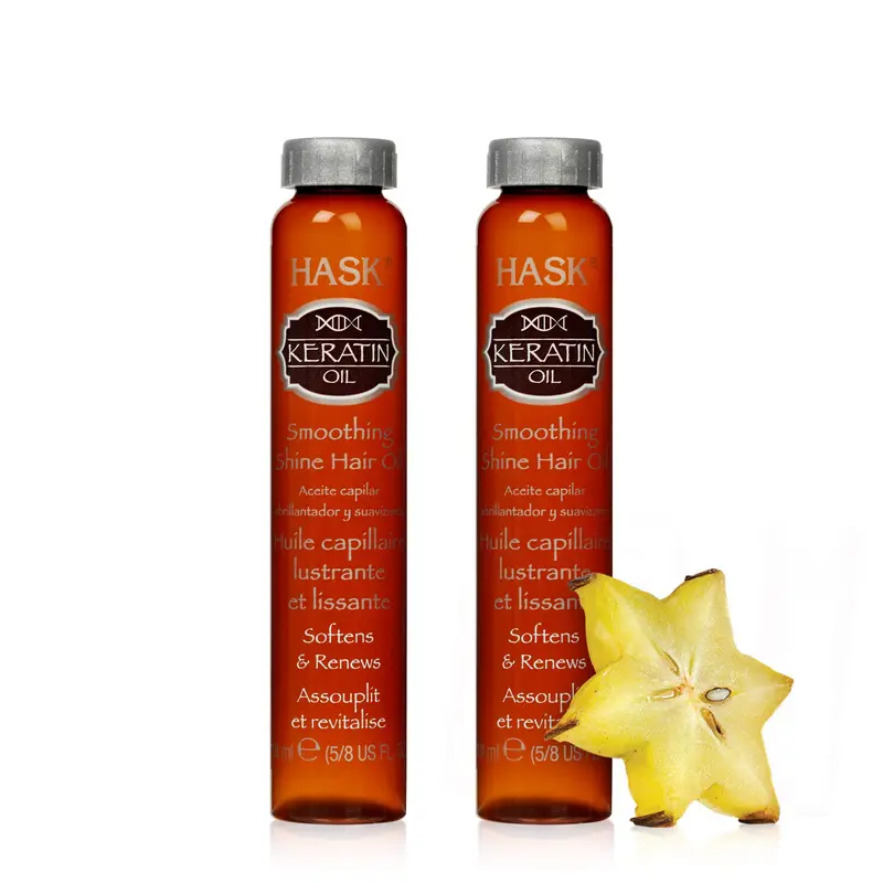 Huile capillaire lissante à la kératine HASK Protein – brillance et contrôle des frisottis, tous types de cheveux – sans sulfates ni gluten – lot de 2 fioles
