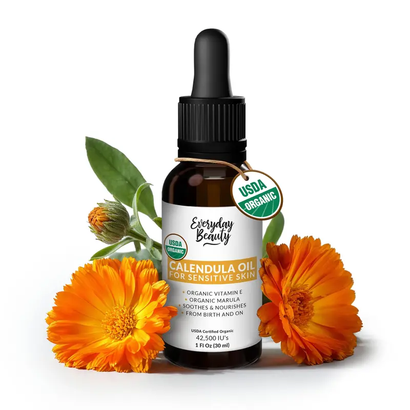 Huile de Calendula Biologique pour Peau Sensible – 100% Naturelle, Sans Parfum, Visage et Corps, 30 ml